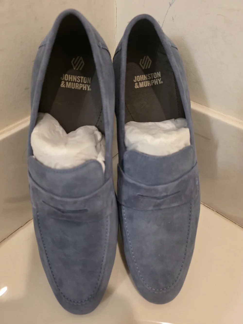 Johnson & Murphy Men's Blue Suede Penny Loafers